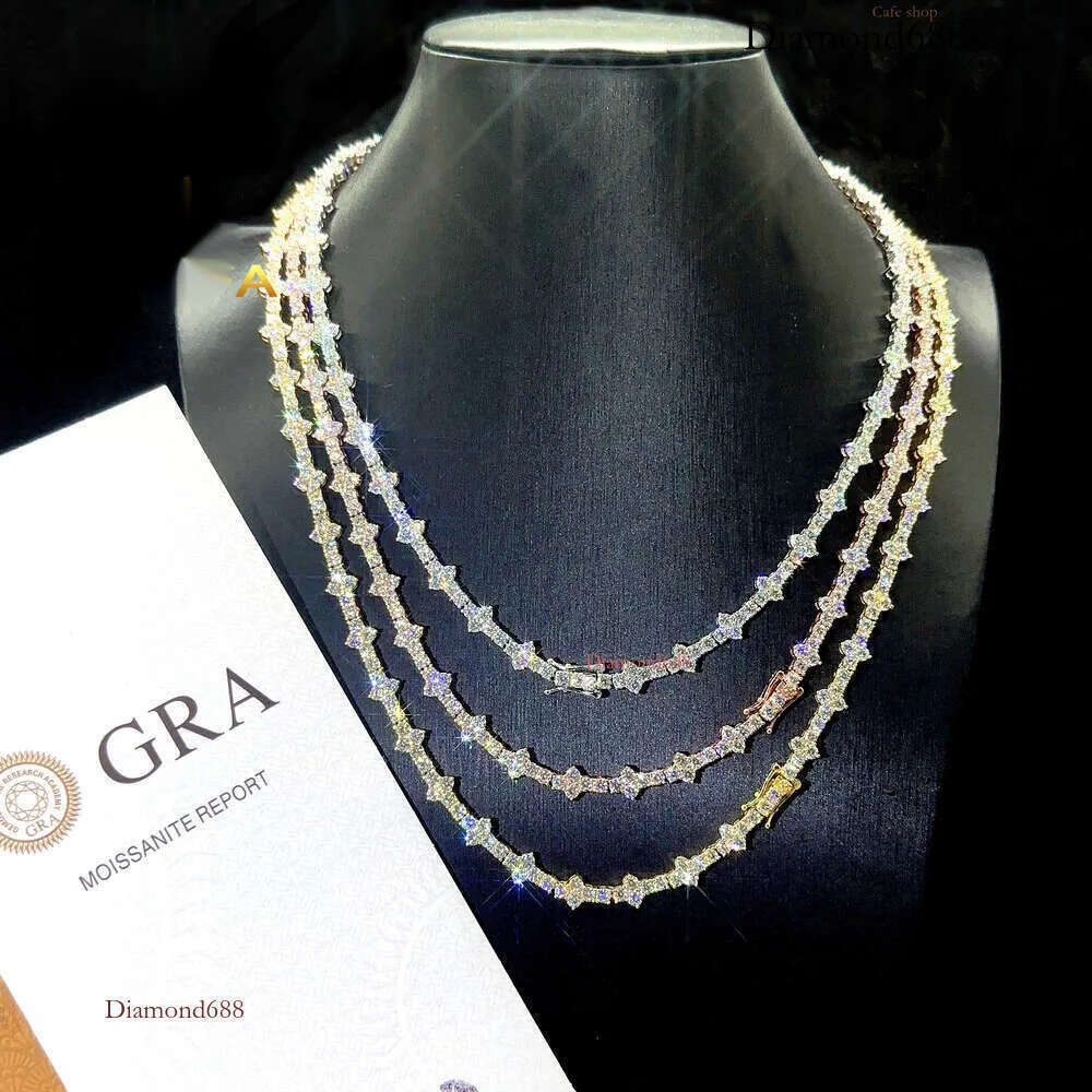 Mens and womens fashion Cuban Link necklace designer 3mm new style hip Moissanite tennis chain bracelet via diamond tester GRA Sier vvs tennis Moiss