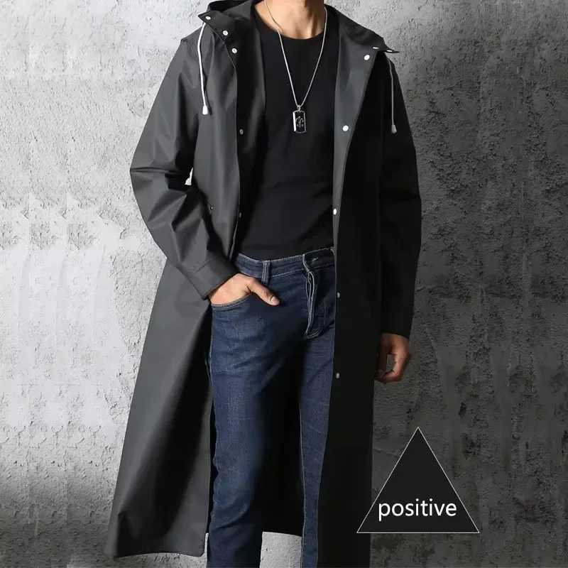 Black Fashion Adult Waterproof Long Raincoat Women Men Rain Coat Hooded For Outdoor Hiking Travel Fishing Climbing Thickened S2605087XBS