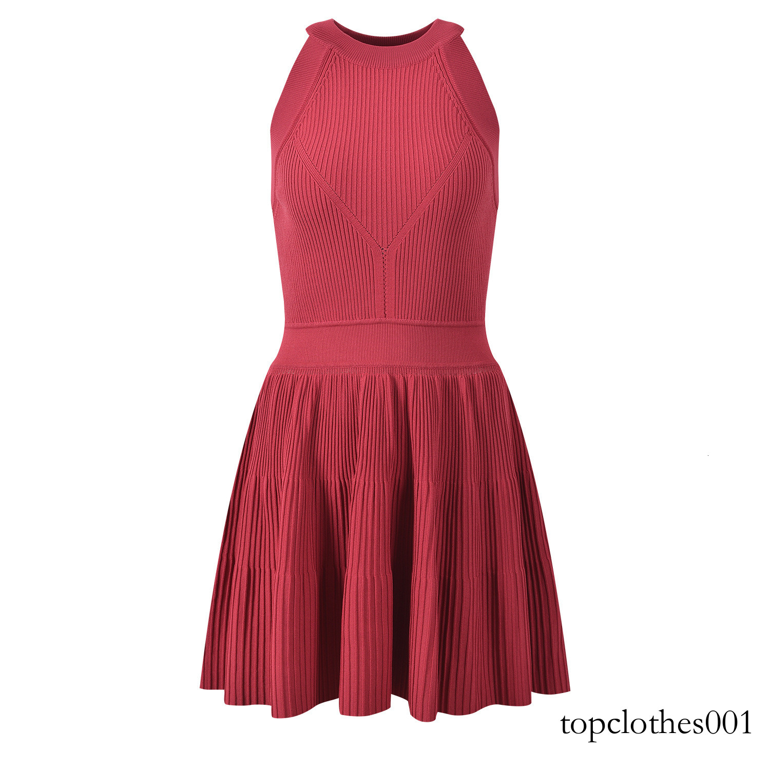 Spring New Women's round Neck Hanging Neck Sleeveless Dress High Quality Fashion Elastic Slim Fit Ribbed Knitted Vest Skirt