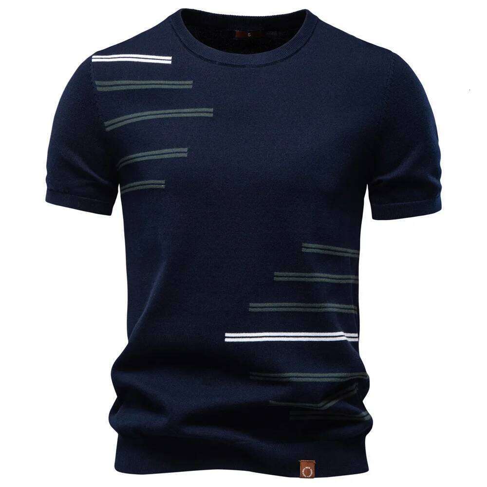 Men's New Summer Round-Neck Short-Sleeved Casual Comfortable Breathable Designer Fashion Sweat-Absorbing Knitted T-Shirt 100% Pure Cotton Top