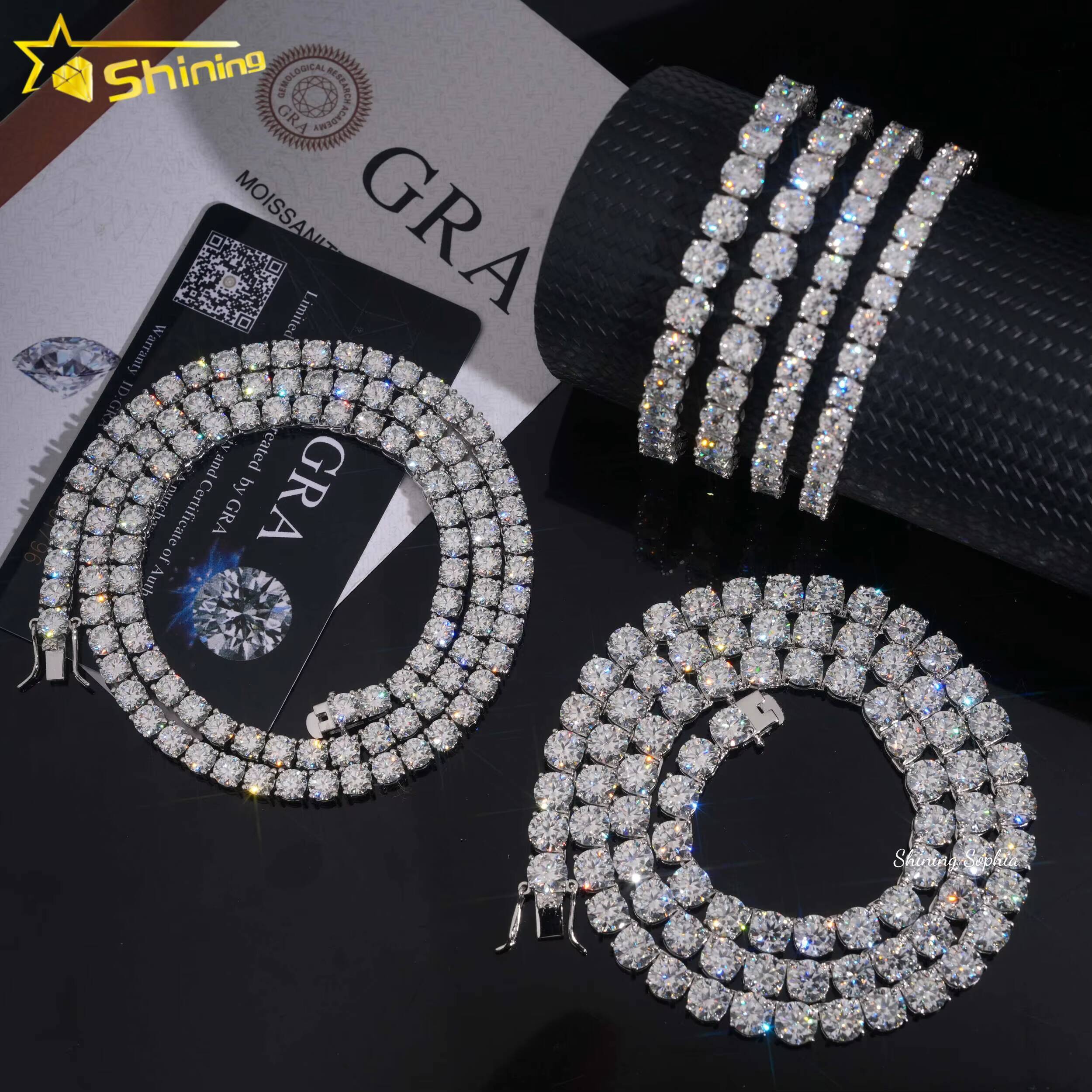 Wholesale 3MM 4MM Women Men Fine Jewelry Hip Hop Necklace S925 Sterling Silver Vvs Moissanite Diamond Tennis Chain Necklace