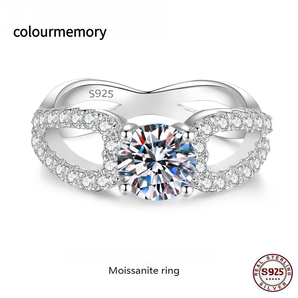 S925 Silver 1CT D Color VVS1 Moissanite Engagement Ring, GRA Certified Cross Twist Wedding ring-image-1105110717