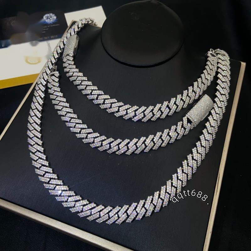 In Stock HipHop Style S925 Moissanite 12mm Cuban Chain Pass Diamond Tester Iced Out Moissanite Necklace Chain Silver with GRA