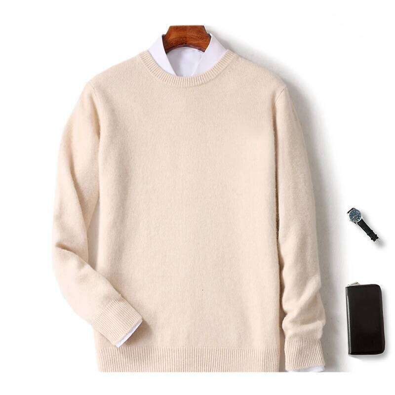 Men's Autumn Winter 100% Merino Wool Round Neck Long Sleeve Thick Pullover Cashmere Knitted Casual Simple Versatile Designer Fashion Classic To