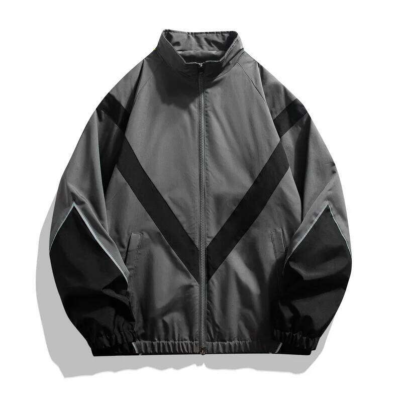 2026 New Men's With Reflective Splicing Stand Up Collar Spring Autumn Sports Designer Fashion And Leisure Windproof Jacket