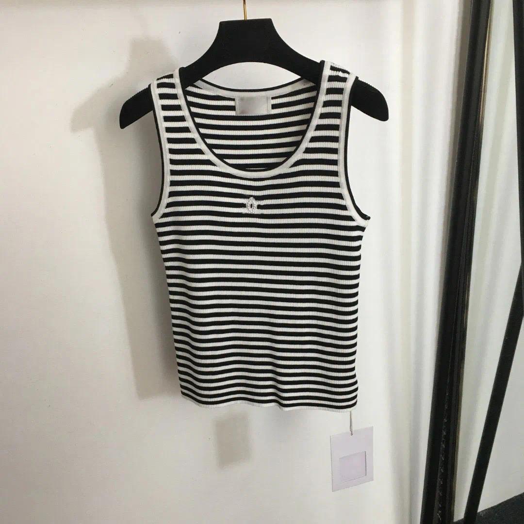 Designers Womens Tops Tees Tanks Camis Chest Letter T shirt Summer cool striped slim knit vest pink light green black crop cc tank top dress ladies