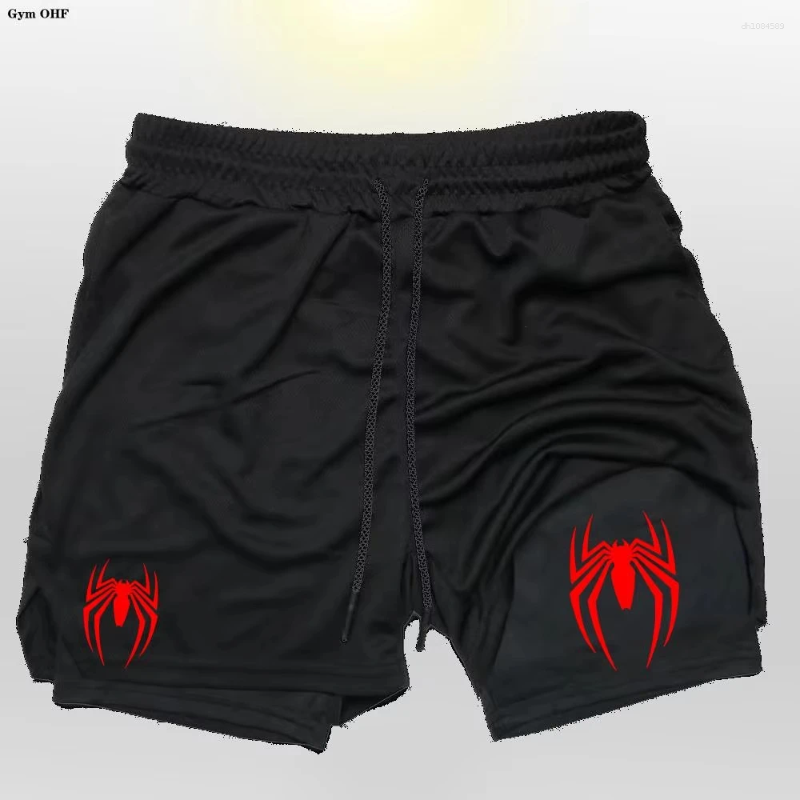 Men's Shorts Print Sport Men Sportswear Double-Deck Running 2 In 1 Beach Bottoms Summer Gym Fitness Training Short Pants 936
