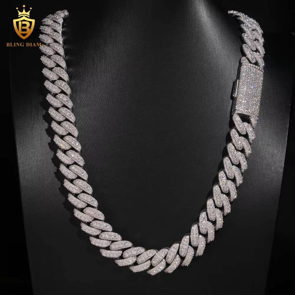 Factory Wholesale VVS Moissanite Cuban Link Chain 16mm Iced Out Hip Hop Necklace 925 Silver Plated with GRA Certificate