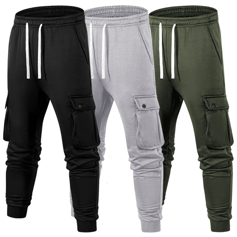Mens Athletic Workout Running Jogging Sweatpants with Cargo Flap Pockets Fall Winter Warm Cozy Joggers Pants Trousers Activewear 260430