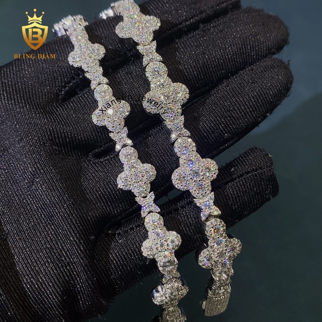 Iced Out Diamond Bracelets Cross Moissanite Bracelet 10MM Cuban Chain 925 Silver Chain GRA Vvs Moissanite Bracelets Men Women