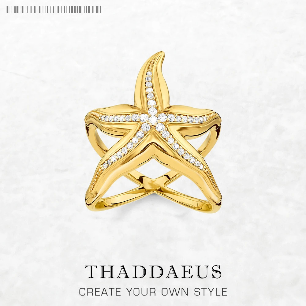 Gold Plated Ring Starfish Fine Jewerly Trendy 925 Sterling Silver Gift For Women 260508