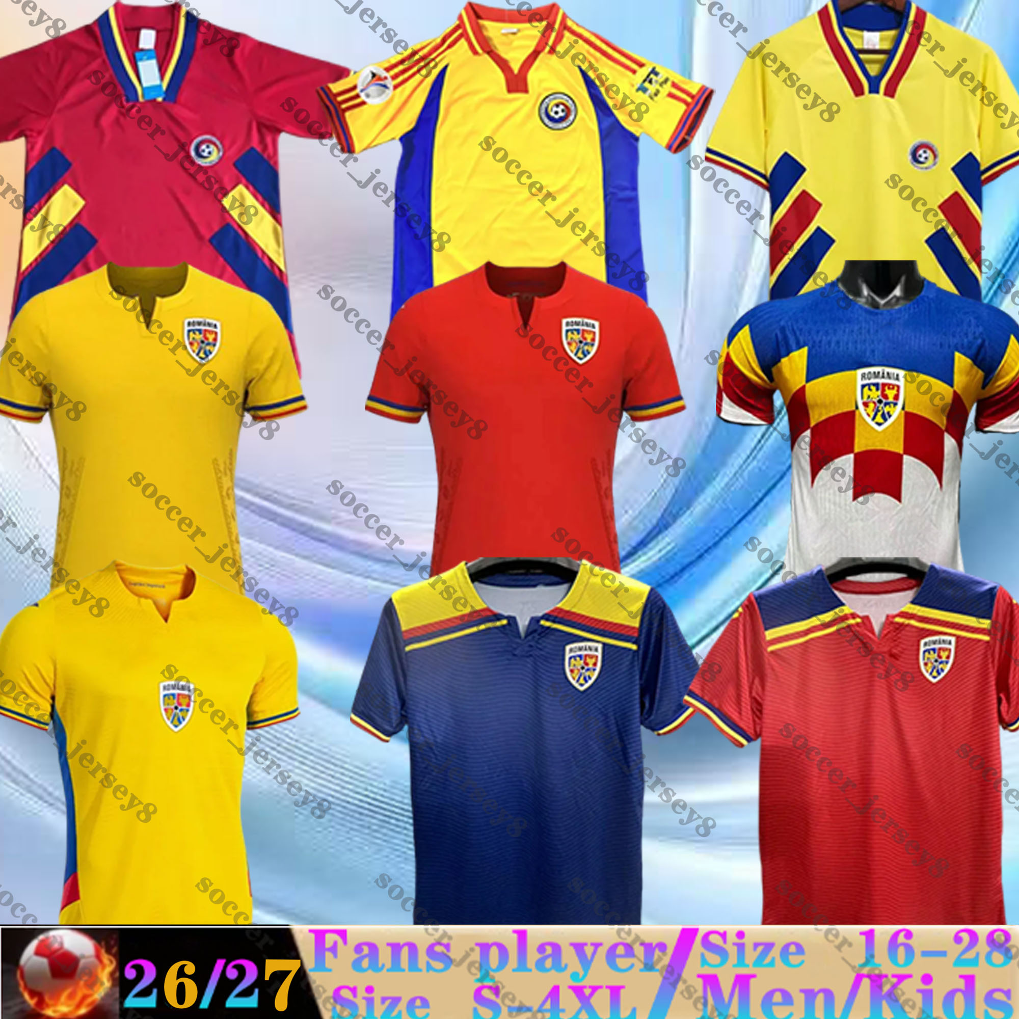 24 25 26 27 Romania national team soccer jerseys Retro 1994 2000 ALIBEC MARIN STANCIU OLARU CIALDAU MORUTAN HAGI 2026 2027 football shirt men Uni-image-907383661