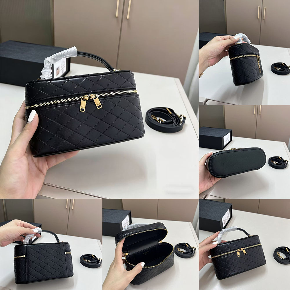 10A Designer bag suede Makeup bag vanity bag Luxury fashion shoulder bags mini box handbag double zippers Square Lambskin Cosmetics Bag black Women