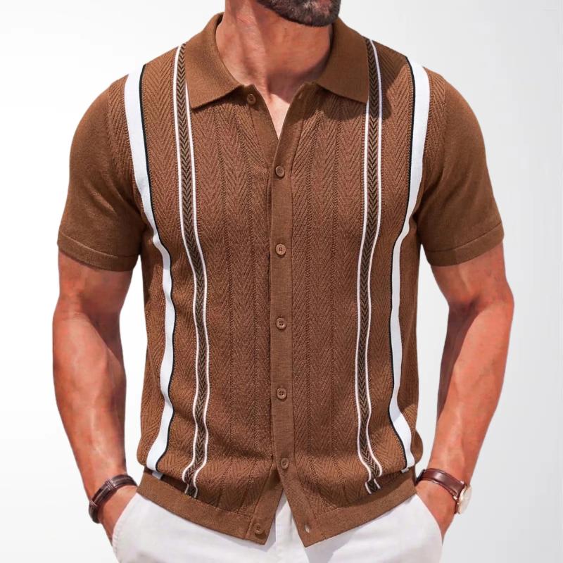 Men's Polos Summer Short Sleeved Knitted Polo Shirt Luxurious And Fashionable Cardigan Woolen Top Striped