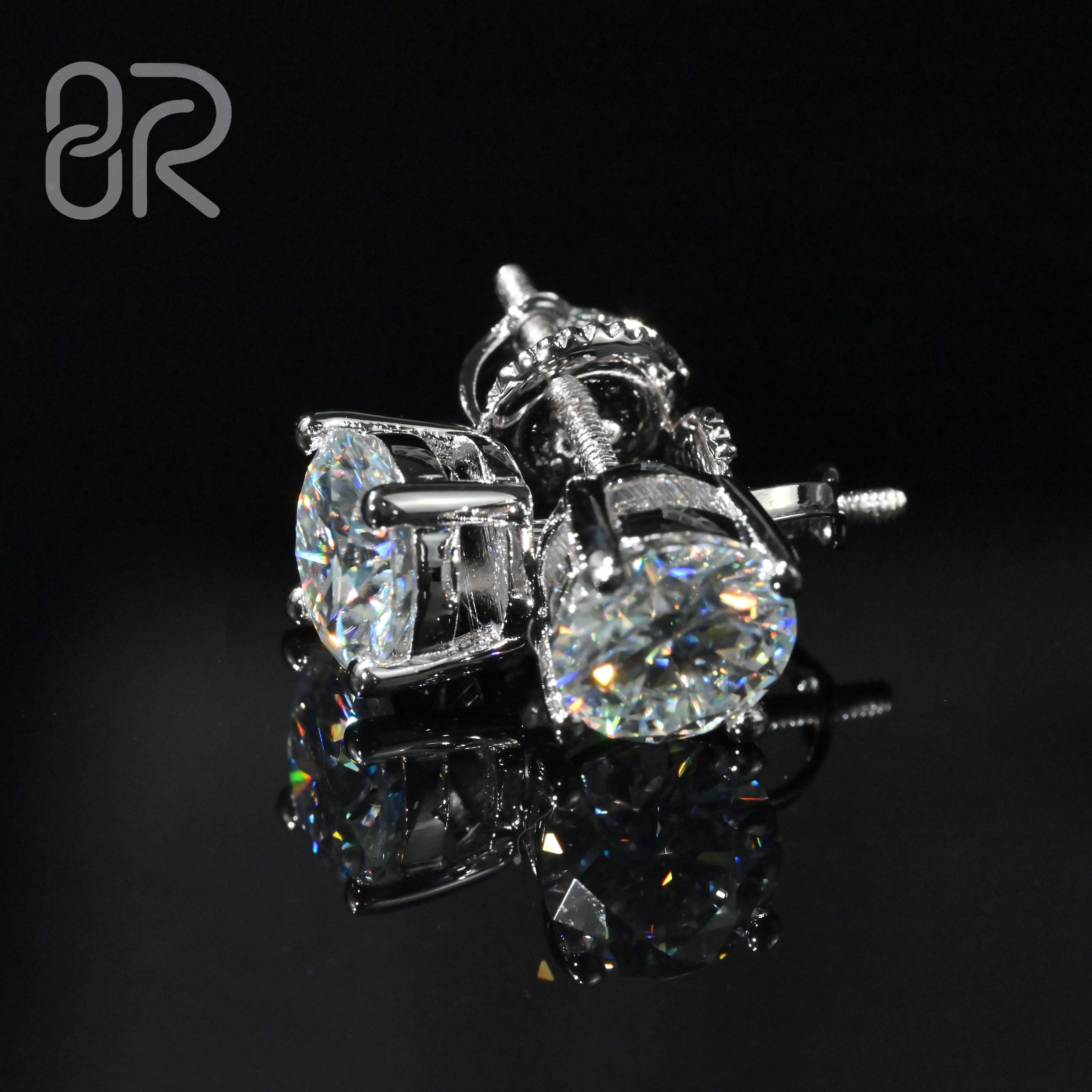 25 05 1 2 4 5 Carat Moissanite Earring Stud Iced Out Round Cut Screw Back Silver 10k 14k Gold Vvs Diamond Fine Jewelry Earring