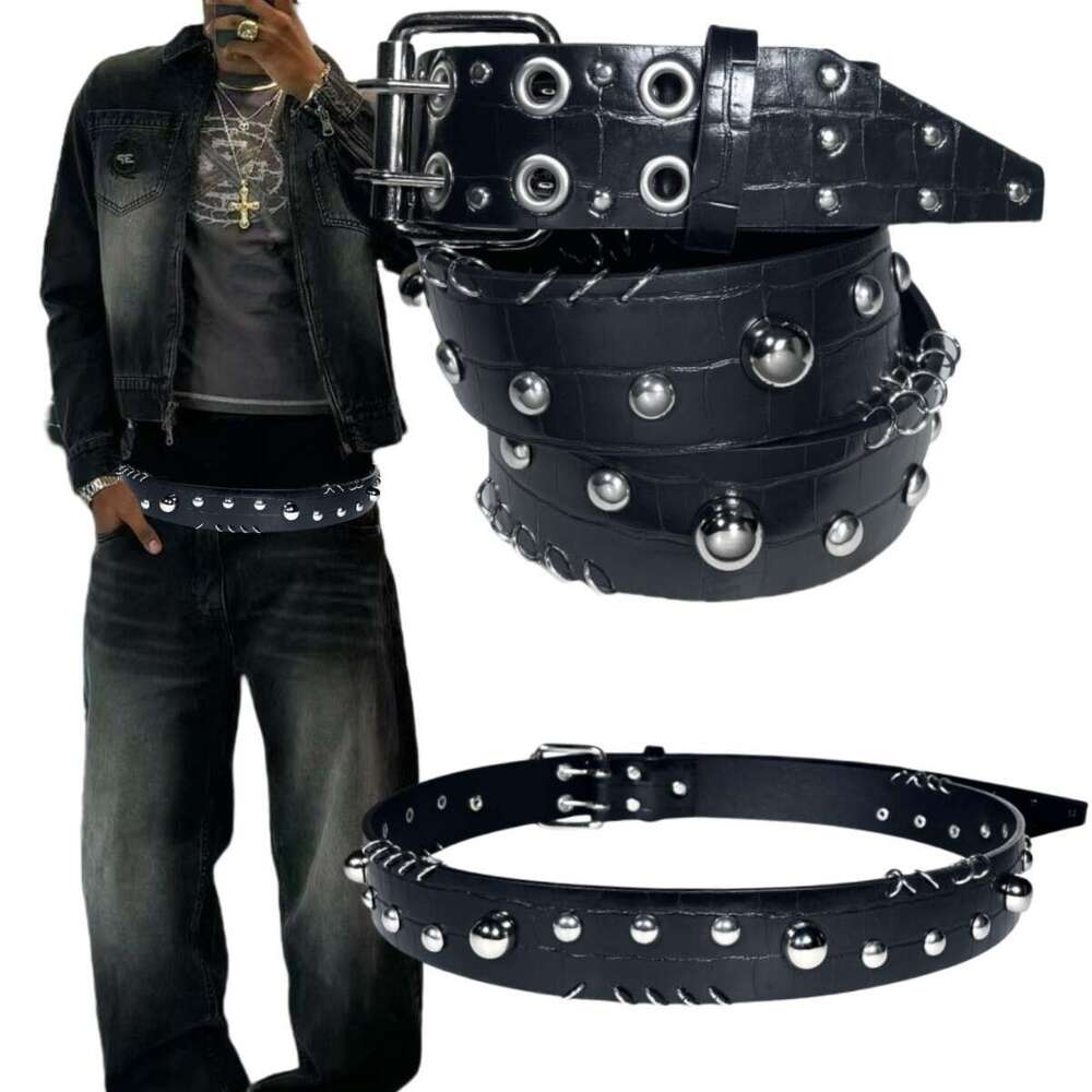 Popular Rivet Punk Double Eyelet Unisex, Visual Style Piercing Yabi Belt, Unique Design Vintage Style Y2k Fashion Personality