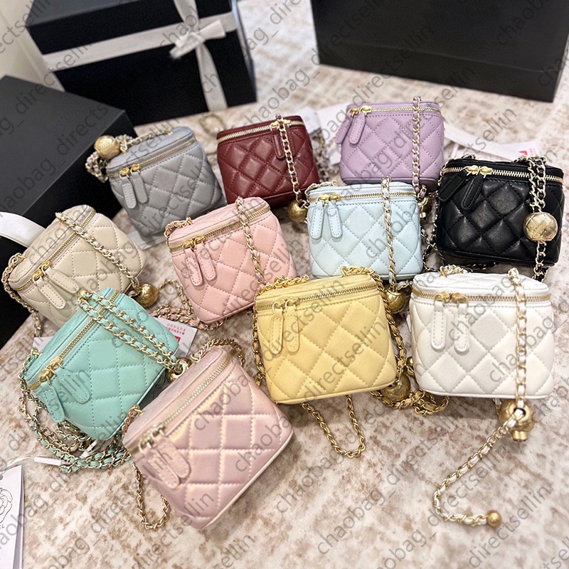 Golden Ball Box Bag Designer Makeup Bag Vanity Bag Make Up Bag Cosmetic Bag Chain Crossbody Bags Purse Diamond Pattern Designer Toiletry Bag Cosmeti