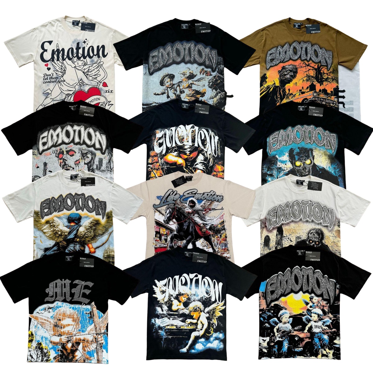 mixed emotion shirts mens designer t shirt fashion high street mens t shirt summer round neck breathable graphic tee baggy cotton chest letter shirt