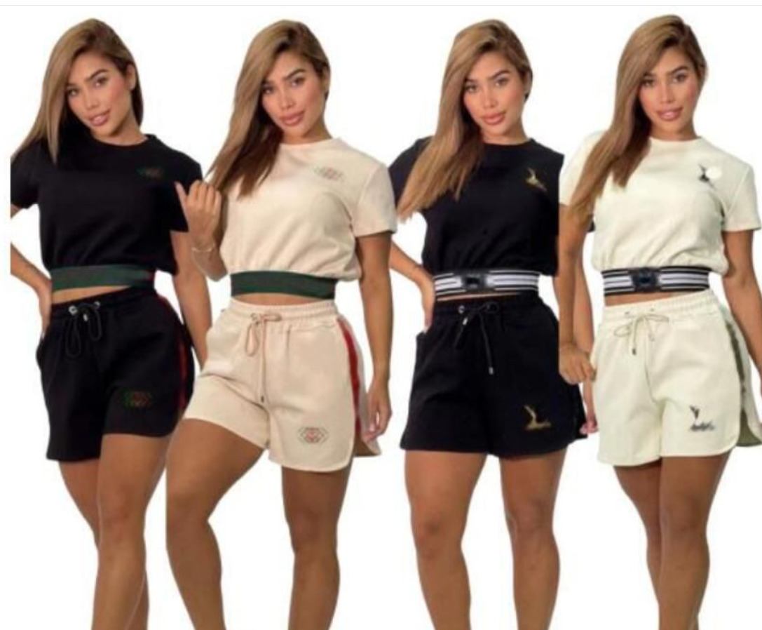 Women Tracksuits Casual Ladies Embroidered relief woven 2 Pieces Set t Shirt Top+shorts Luxury cotton Female Sportswear
