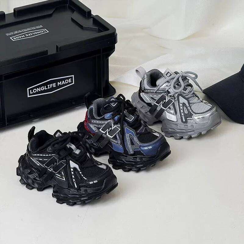 Thick-soled Children's Sports Autumn Leather Fashion Girl's Running Boys' Casual Lace-up Soft Sole Kids Shoes 26H0508