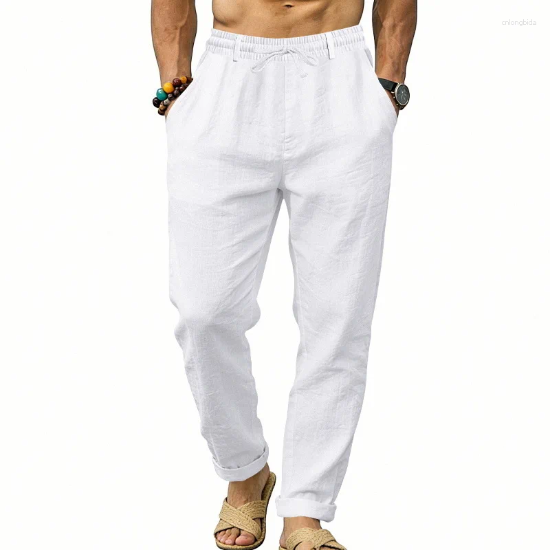 Men's Pants Cross-border Products Spring And Autumn Linen Leisure Sports Loose Vacation Commuter Straight Trousers-image-1105130580