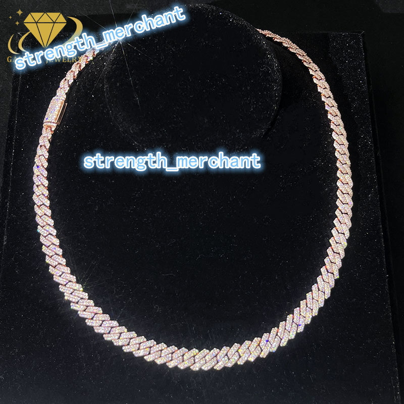 Fashion Jewelry VVS GRA Certified 12mm Moissanite Iced Out Cuban Link Chain S925 Rose Gold Plated Hip Hop Necklace Jewelry