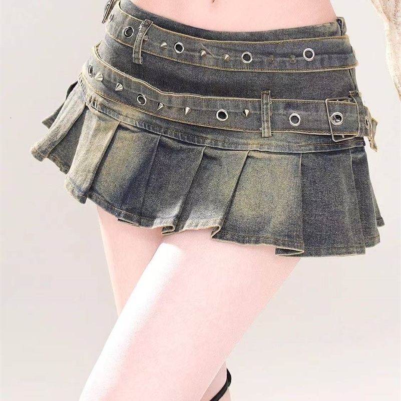 Black Gothic Mini Skirt Woman Y2K Korean Fashion High Street Aesthetic Elegant Retro A-line Mini Denim Skirt Outfits 260430ww