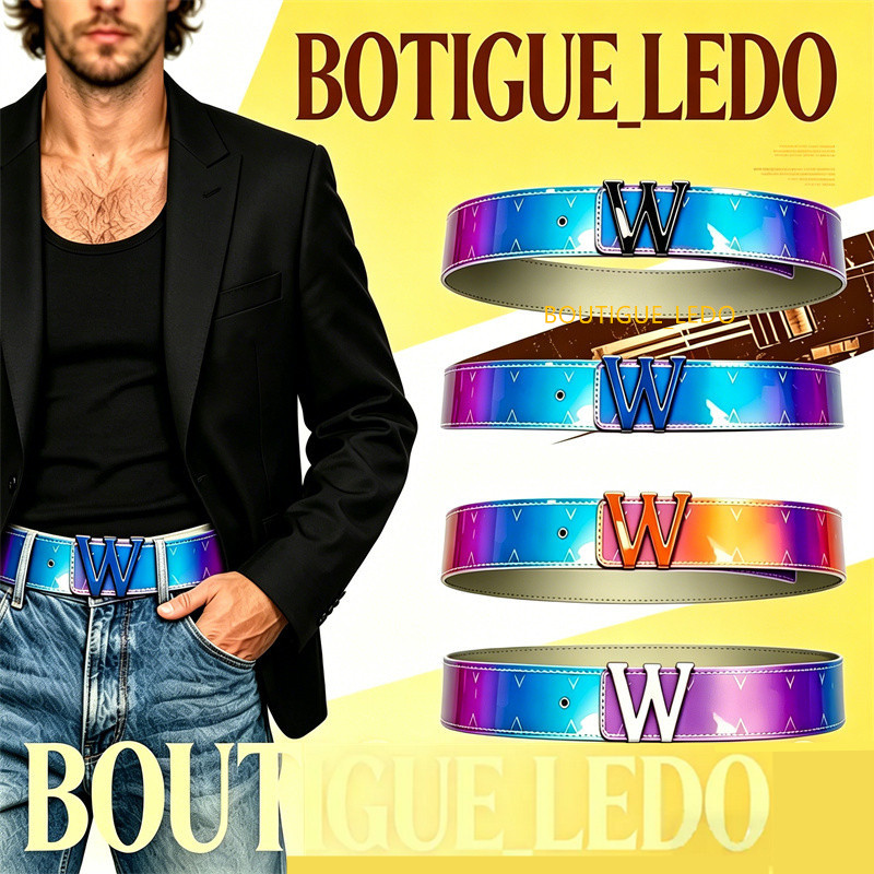 Ceinture de créateur Ceintures de mode en cuir bleu dégradé ceinture colorée boucle orange classique - Ceinture brillante de mode hommes femmes c