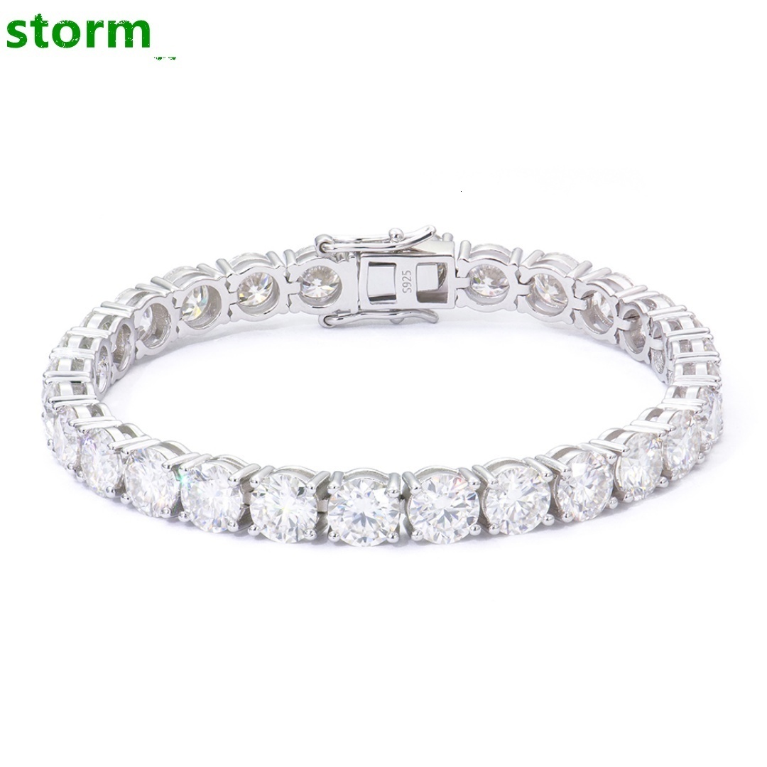 Source Factory 2-6mm Hiphop Tennis 925 Sterling Silver Brilliant Cut Vvs Vvs1 Lab-grown Moissanite Rhodium Plated GRA Bracelet
