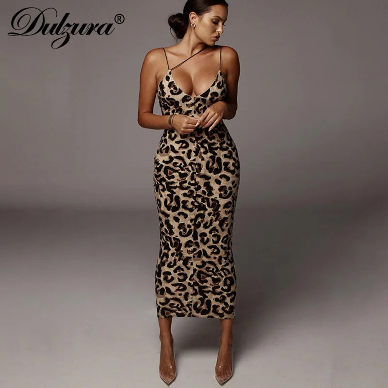 Dulzura Womens Leopard Print Bodycon Midi Dress, Short Sleeve Knitted Synthetic Fiber Summer Cocktail Dress
