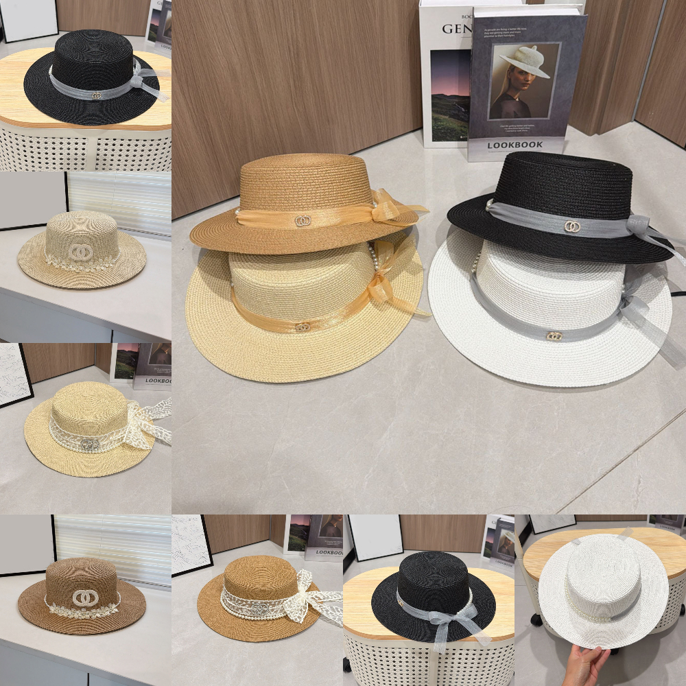 Fashion Bucket Hat Cap for Women Men Casquettes Lace Pearl Bow Flat-top Straw Hat Fisherman Buckets Hats Patchwork High Quality Autumn Winter Wide B