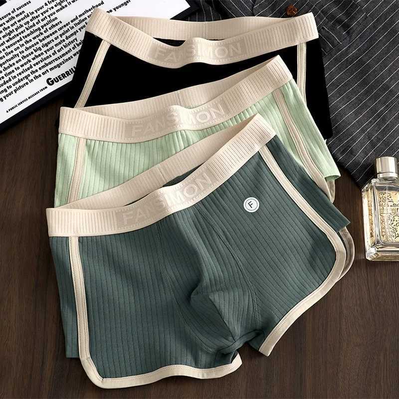 1/3PCS Solid Striped Mens Boxer Sexy Breathable Mesh U Crotch Underwear High Elastic Widen Waistband Underpants sportsT260508