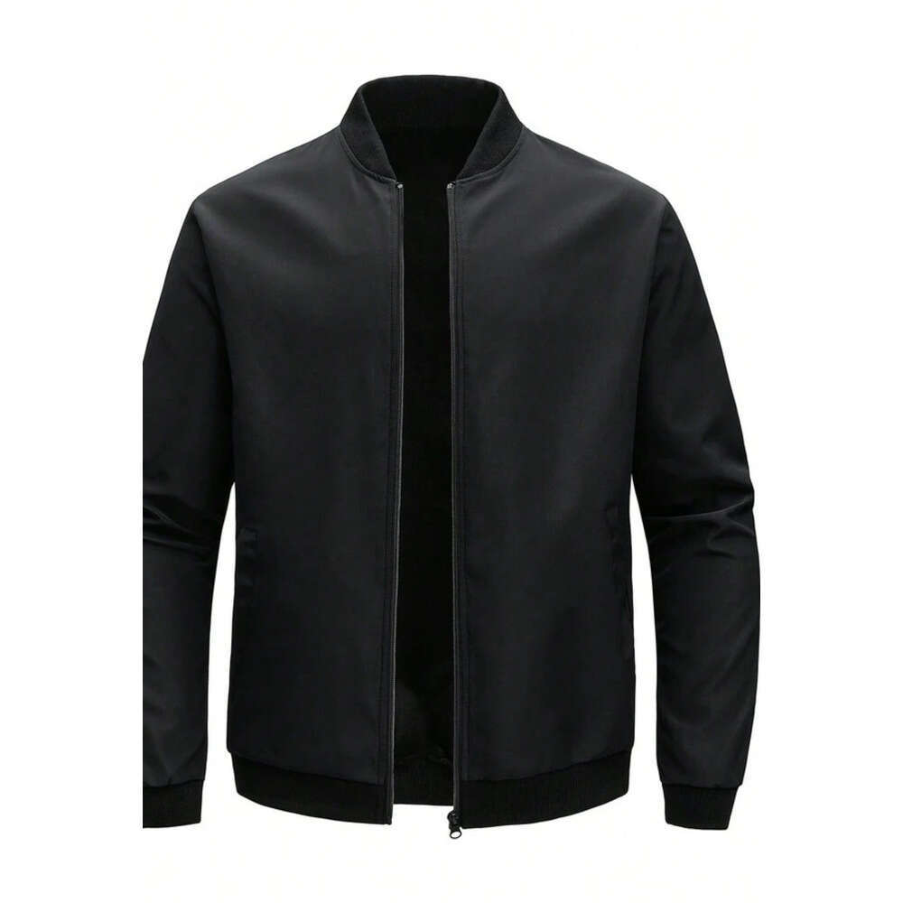 Men's Designer Fashion Plain Light Jacket, Leisure Stand-Up Collar Top, Baseball Jacket With Zipper Elastic Hem, Windproof, Wear-Resistant, Com