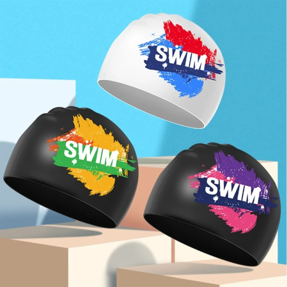 Elastic Swimming Cap Men Women Waterproof Antislip Silicone Swim Hat Adult Kids Long Hair Printed Pool Caps Diving 260506