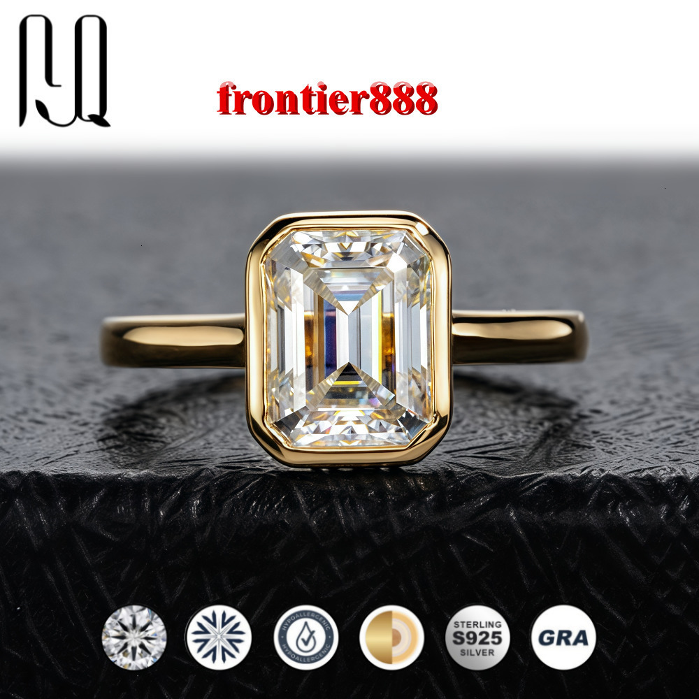 Bezel Set 3CT 4CT Emerald Cut Moissanite Ring 925 Sterling Silver 18k Gold Plated Womens High-quality gifts