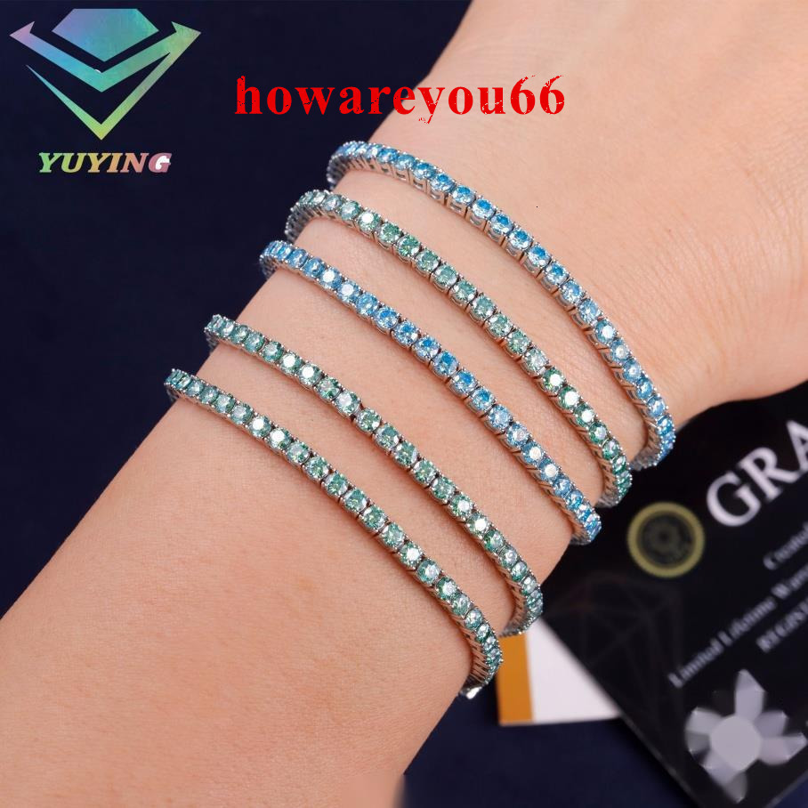 new style S925 Silver VVS Blue Green Diamond Colorful Moissanite Tennis Chain Bracelet GRA Certificate