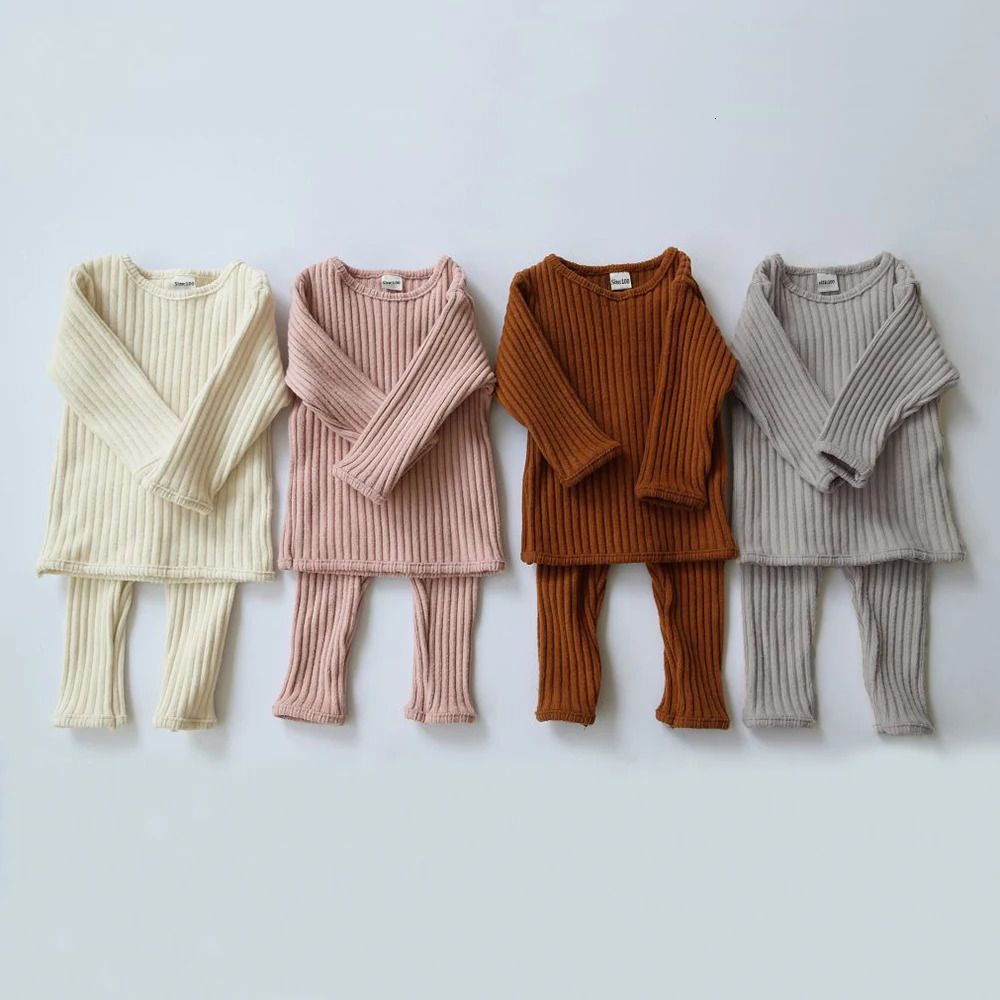 k1580 Spring Winter Toddler Baby Clothes Sets Girls Boys Knit Sweater Tops Leggings Children Pajamas Kids Thermal Underwear For