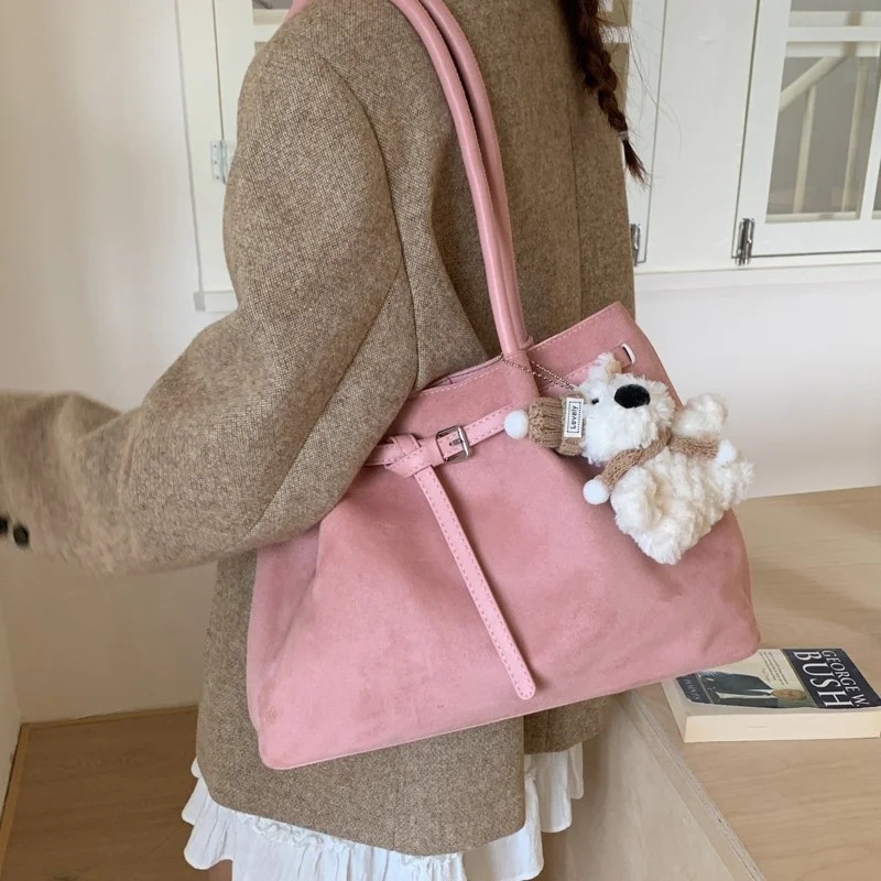 Retro Suede Leather Tote Bag Womens Faionable Outing Commuting Handbag Large Capaci Shoulder Bag Winter Korean Fashion Y2K 260508