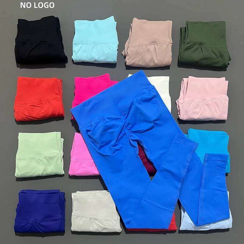 HISTELLO s Leggings Women Seamless Sports Yoga Pants Low Ribbed Band Gym Clothes Fitness Workout Wear Scrunch Bum Tights 26H0506