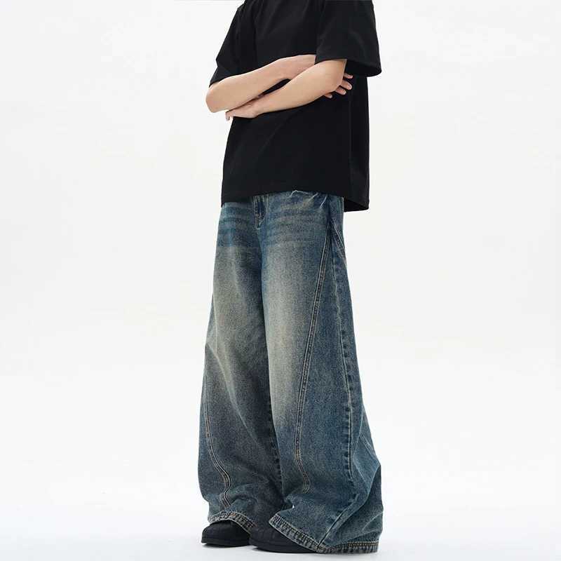 2025 Spring New Men's Jeans Oversized Wide Leg Pants Loose Vintage Patchwork Lightning Cracked Denim Trousers Streetwear Male S260921I3GL