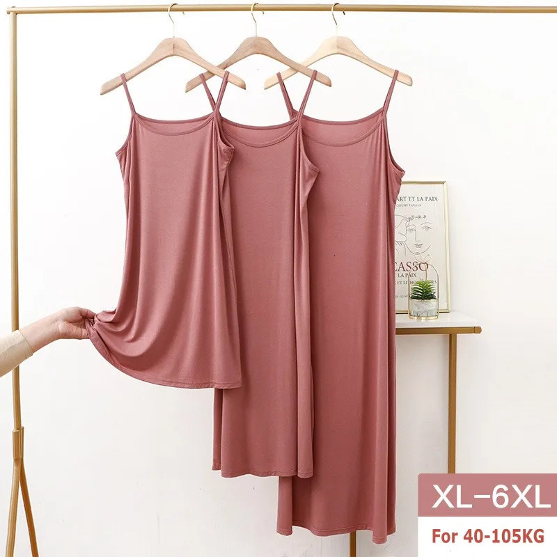 Womens Spaghetti Strap Dress Modal Full slips dress Sexy Backless Long Under dress Plus Size XL-6XL Inner Petticoat 260506