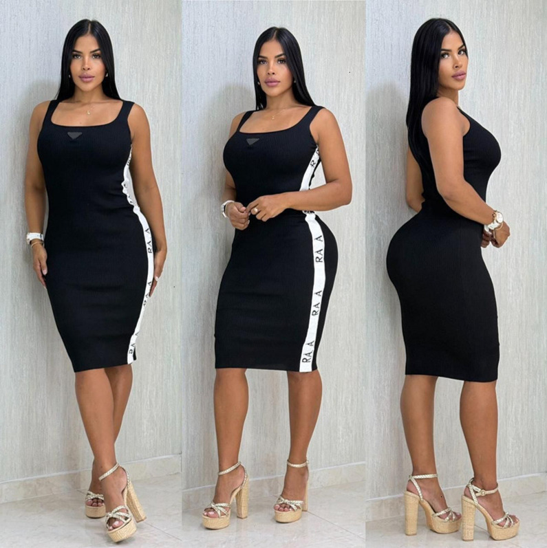 Robe de créateur tricotée pour femmes, robes sexy sans manches pour femmes, élégante, mode, lettre imprimée, coupe cintrée, jupe gilet décontract
