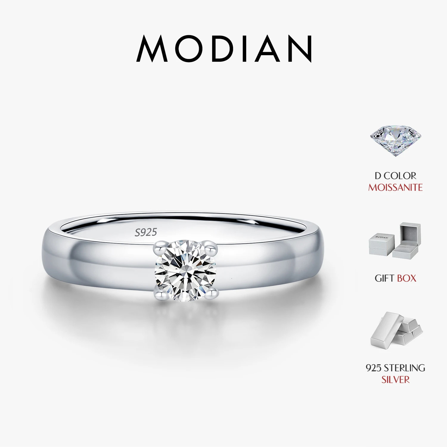 MODIAN D Color Round Rings 925 Sterling Silver Fashion Simple Ring For Women Wedding Statement Jewelry Gifts 260508BJ