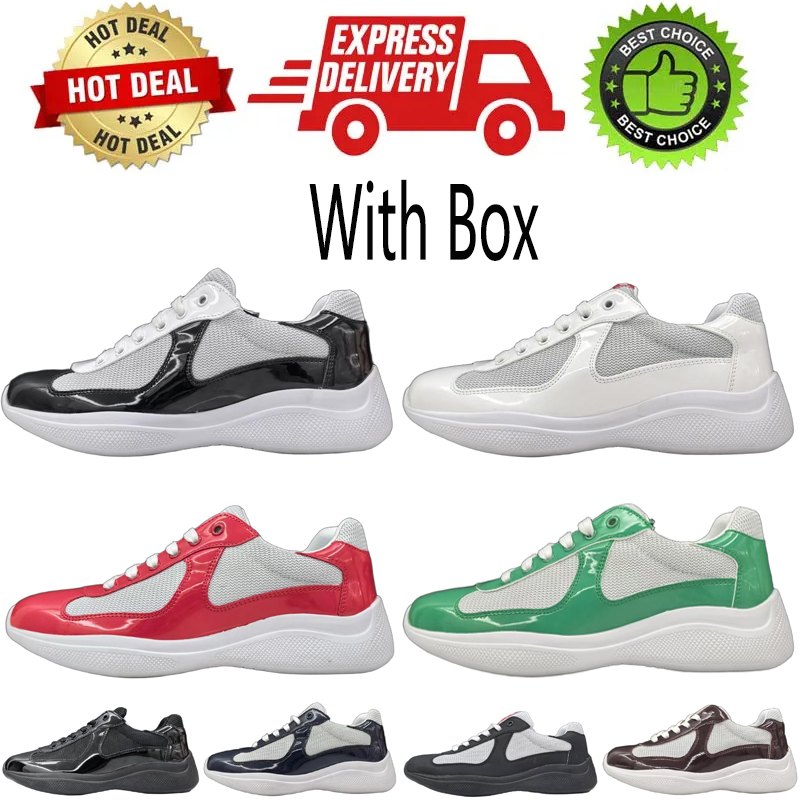 2026 Coupes de robe de créateur pour hommes femmes de luxe America Cup baskets classiques chaussures de course en cuir verni plat