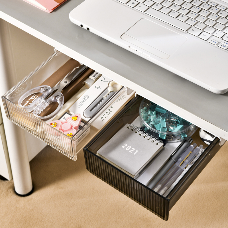 Hidden Under Desk Drawer Storage Plastic UndertableSelf Adhesive Drawers Office Organizer Desk Accessories Storage Box Drawer 8273-image-1105309250