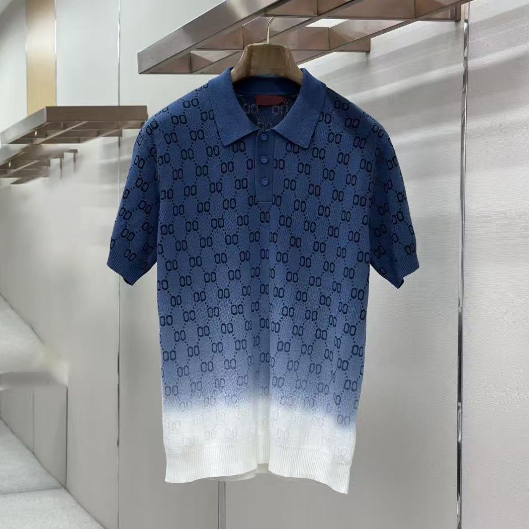 high quality men designer polo shirts, gradient color knitted tops, fashionable letter jacquard mens shirts, casual business men polo shirts, womens
