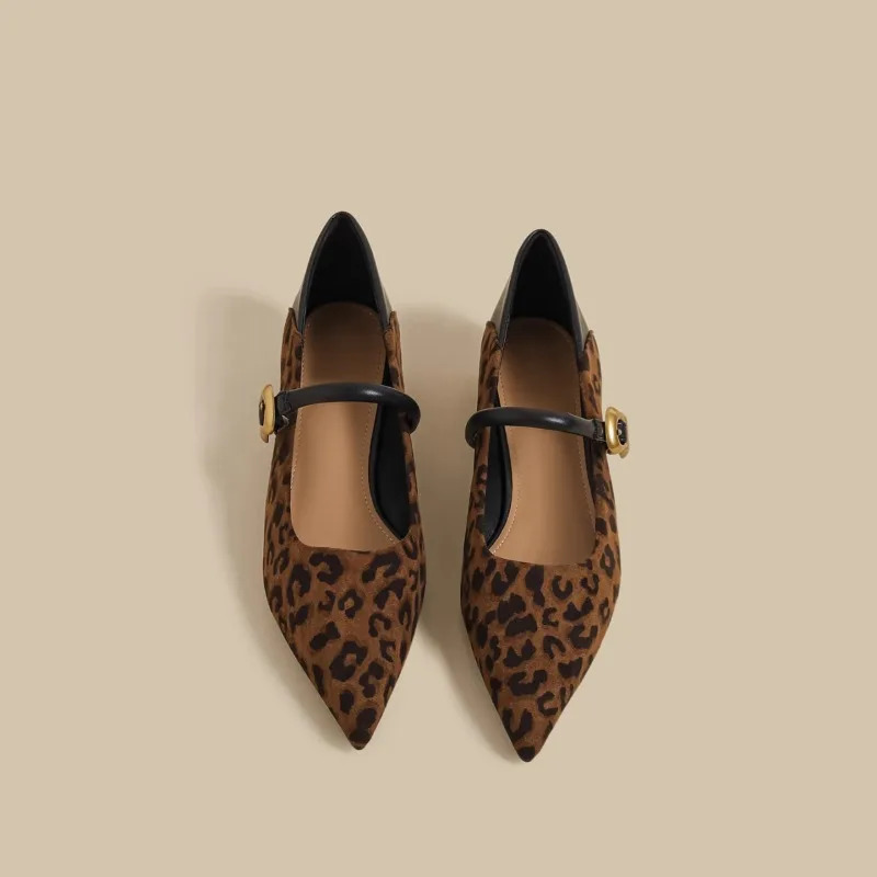 Style Womens Loafers Women Cowhide Round Toe Square Heels Leopard Print Sewing Outdoor Casual Flats Female Zapatos Mujer 260507