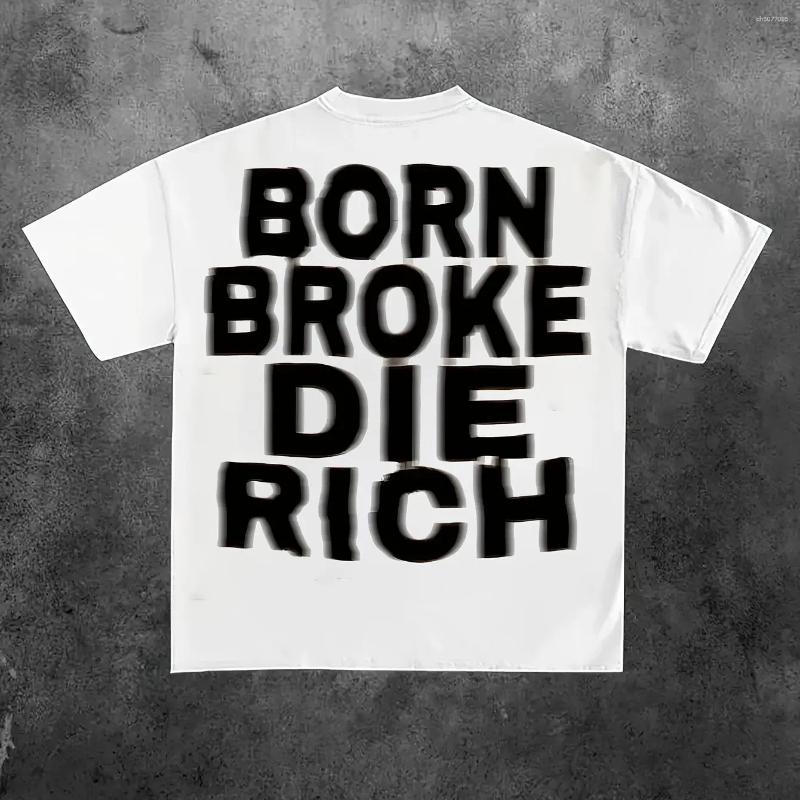 Men's T Shirts BROKE DIE RICH Black Graffiti Letter Printed Casual Loose Short Sleeve Summer Versatile Street Trendy Top