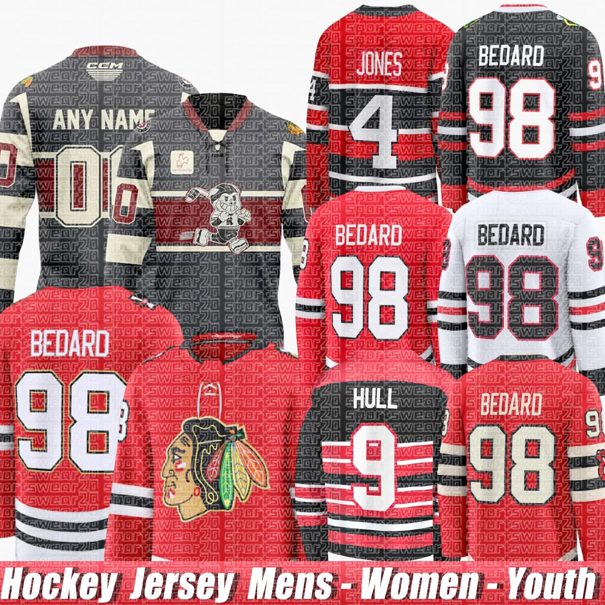 ConnorS Bedard Murphy chicago city blackhawksS jersey Nick Foligno Teravainen Philipp Kurashev Petr Mrazek Jonathan Toews Donato Clark Griswold j-image-932973288