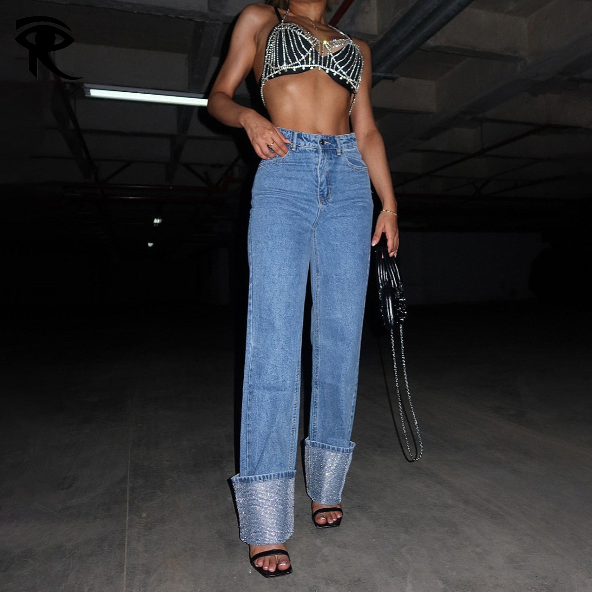 Nouveau jean tendance taille haute Y2K pour femmes, poignets en strass, pantalon Long ample et décontracté, jean de créateur de mode Original, ve